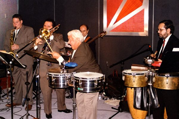 left to right: Mitch Frohman, Demetrios Kastaris, Tito Puente, Freddy Zanella, Victor Rendón,  February 2000 Architect and Designer's Building, NYC (photo credit Ito Rodriguez)