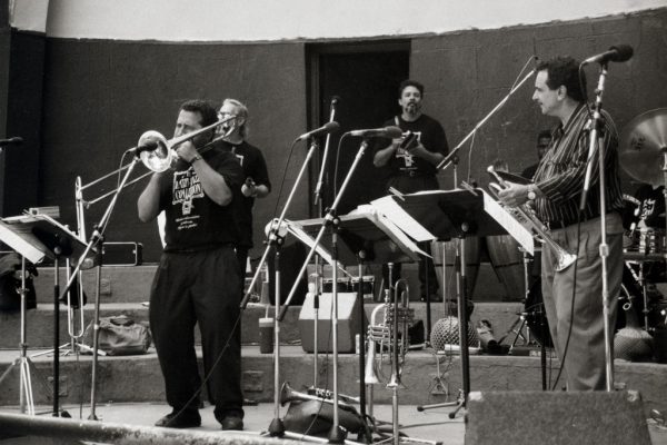 left to right: Demetrios Kastaris, Steve Gluzband, Angel Rodriguez, Victor Lewis, Claudio Roditi, June 26, 1993, Seuffert Bandshell, Woodhaven Queens, New York (photo credit Kathy Izzo)