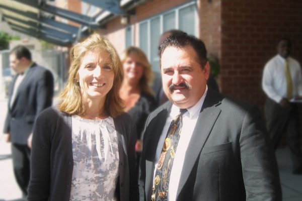 Left: Caroline Kennedy, right Demetrios, September 15, 2010, renaming ceremony of the Queens Occupational Trainining Center to the John F. Kennedy Junior School in Elmhurst, Queens, NY, photo credit, Victor Hogans