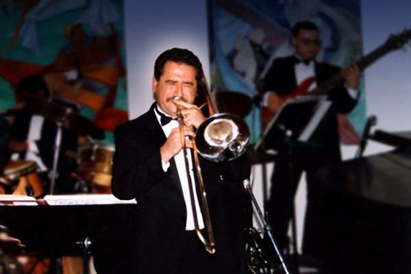 Demetrios Kastaris and the Latin-Jazz Coalition perform at the Grand Opening of Flushing Town Hall Jazz Cafe before an audience that included jazz legends Jimmy Heath, Clark Terry, Al Grey, Dakota Staton, George Coleman, Donald Byrd, and Ray Barretto, May 20, 1993, Flushing Council on Culture and the Arts, Flushing Queens, New York