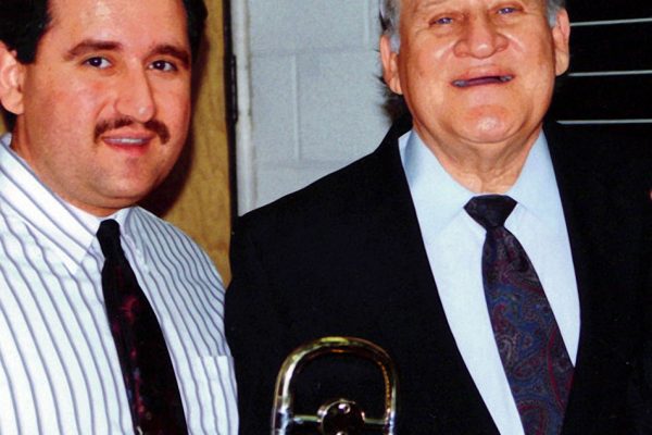 Left: Demetrios Kastaris, right the late master Jazz trombonist Carl Fontana at the Eastern Trombone Workshop in Washington D.C.