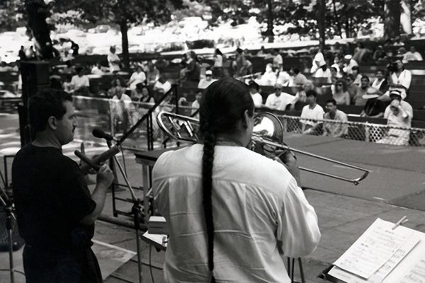 Demetrios Kastaris, Steve Turre, June 26, 1993, Seuffert Bandshell, Woodhaven Queens, New York, photo credit: Kathy Izzo