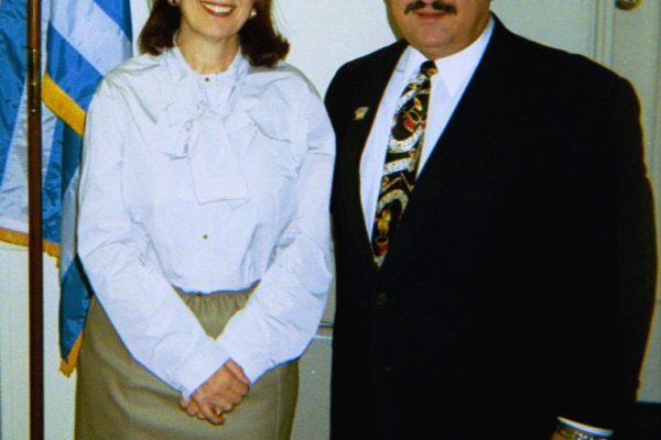 Left: Consul General of Greece: Katherine Bouras, right, Demetrios Kastaris, at the Stathakion Cultural Center in Astoria, Queens, NY, Spring 2006