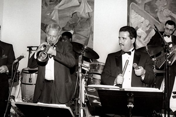 Grand Opening of Flushing Town Hall Jazz Cafe, May 20, 1993, Flushing Council on Culture and the Arts, Flushing Queens, New York left to right: Hiram Remón, Steve Gluzband, Victor Lewis, Demetrios Kastaris, Mario Rodriguez