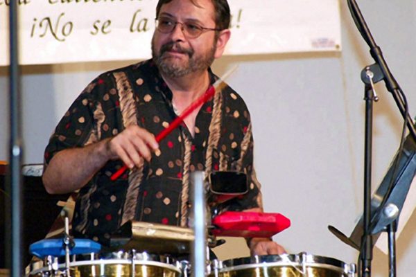 Victor Rendón solos on the timbales, June 16, 2003, Seuffert Bandshell, Woodhaven Queens, New York (photo credit Jerry Lacay)