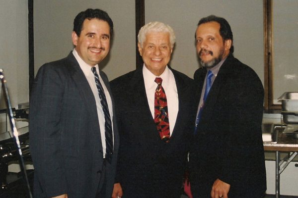 left to right: Demetrios Kastaris, Master Timbalero, Latin music Icon. Multi Grammy Award Winner, Tito Puente, pianist Dr. William Rodriguez, Architects and Designer’s Building, September 30, 1997.