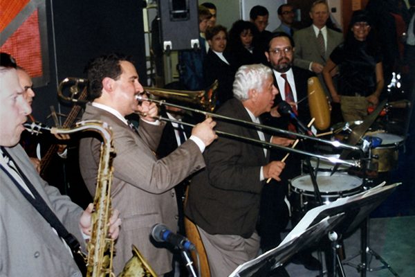 left to right: Mitch Frohman, Demetrios Kastaris, Tito Puente, Victor Rendón,   February 2000 Architect and Designer's Building, NYC (photo credit Ito Rodriguez)