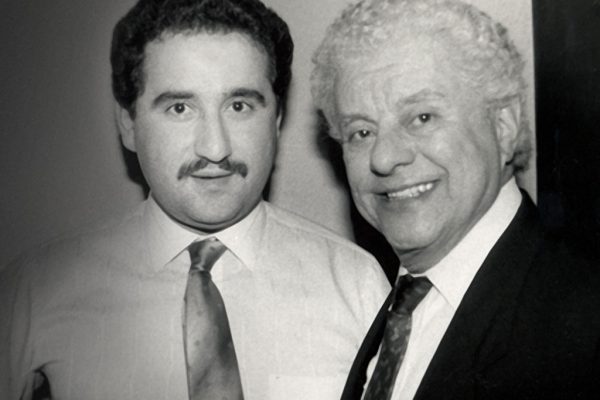 Demetrios Kastaris with Latin music legend Tito Puente backstage at the Village Gate in NYC, February 27, 1990 (photo credit Hilda Kastaris)