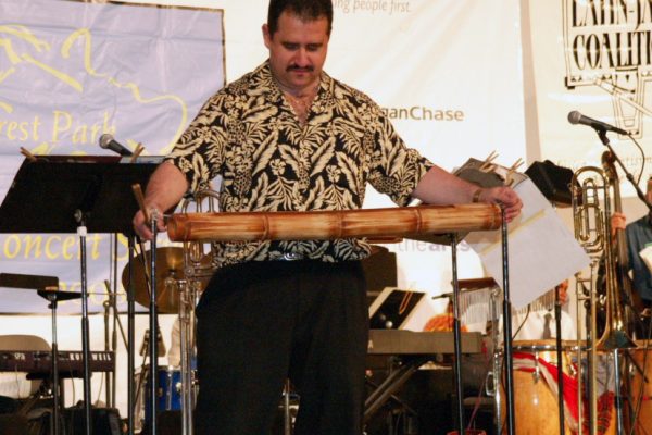 Ready to play Rumba Guaguancó on the Guagua, June 16, 2003, Homenaje a Mongo Santamaría Concert, Seuffert Bandshell, Woodhaven Queens, New York, Photo credit: Jerry Lacay.