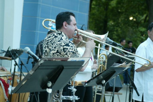 Demetrios, June 16, 2003, Homenaje a Mongo Santamaría Concert, Seuffert Bandshell, Woodhaven Queens, New York, Photo credit: Jerry Lacay.