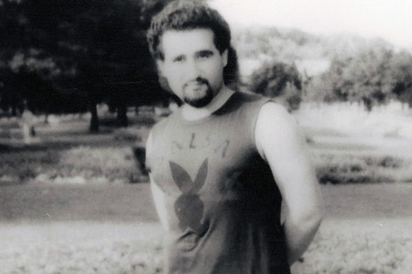 Demetrios Kastaris on a break while performing in one of the seven orchestras at the Concord Resort Hotel, Lake Kiamesha, Upstate New York, July 1984.