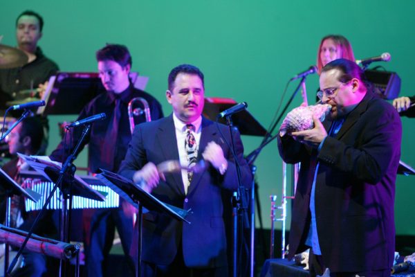 Demetrios Kastaris on the shofar, Steve Turre conch shell, Queens Theatre in the Park, Flushing New York, December 17, 2004, photo credit Jerry Lacay.