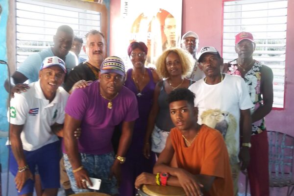 Rehearsing with the legendary group Los Muñequitos de Matanzas in their rehearsal space in Matanzas Cuba. November 2018.