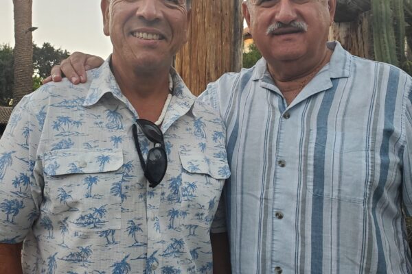Left trumpeter/multi instrumentalist/composer/vocalist David Rios (leader of Project Psalm 105 in California with concerts in Los Angeles and other parts of California), Right Demetrios. Photo taken in San Juan Bautista California, September 2024.